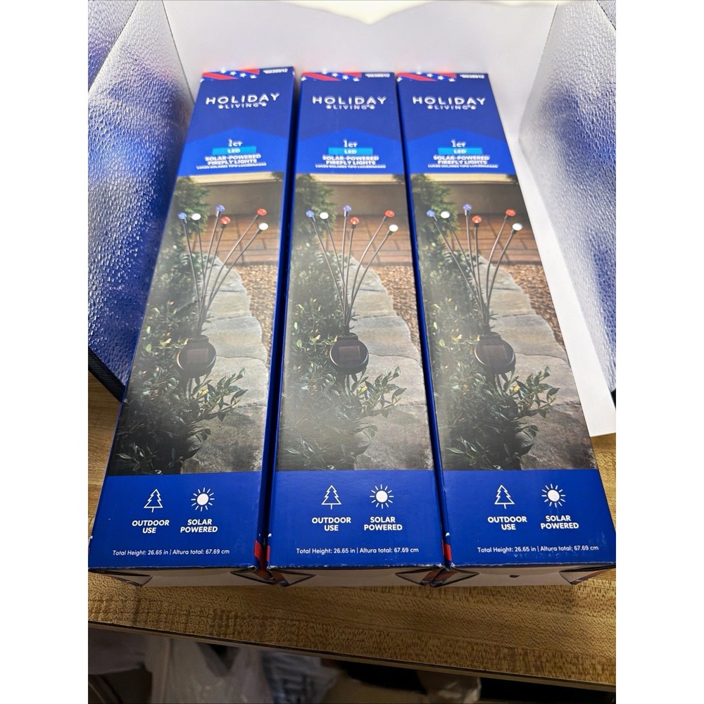 Holiday Living Solar LED Firefly Lights Set of 3 Patriotic Red White Blue 27"